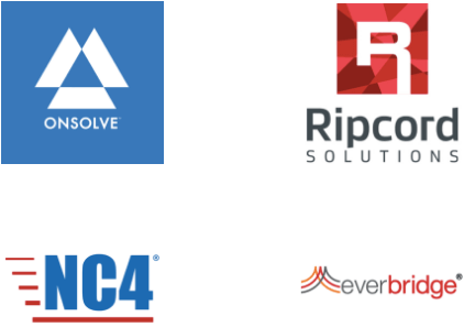 Logos for Onsolve, Ripcord Solutions, NC4, Everbridge