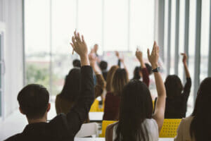 Employees asking questions during COVID-19 education