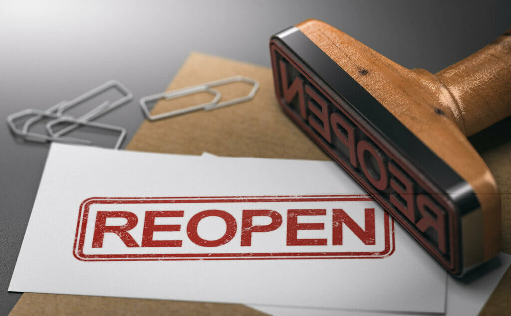 Reopen closed company or commerce. Communication concept