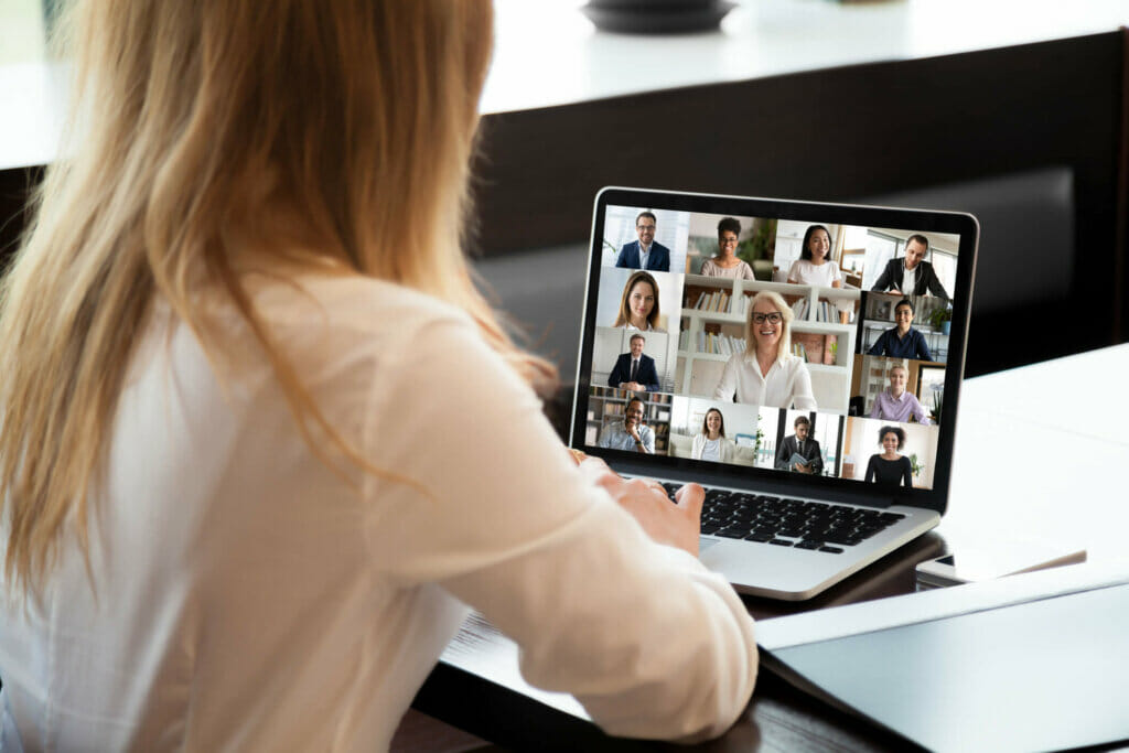 Woman at a virtual meeting or conference