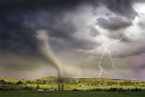 Lightning and tornado hitting village