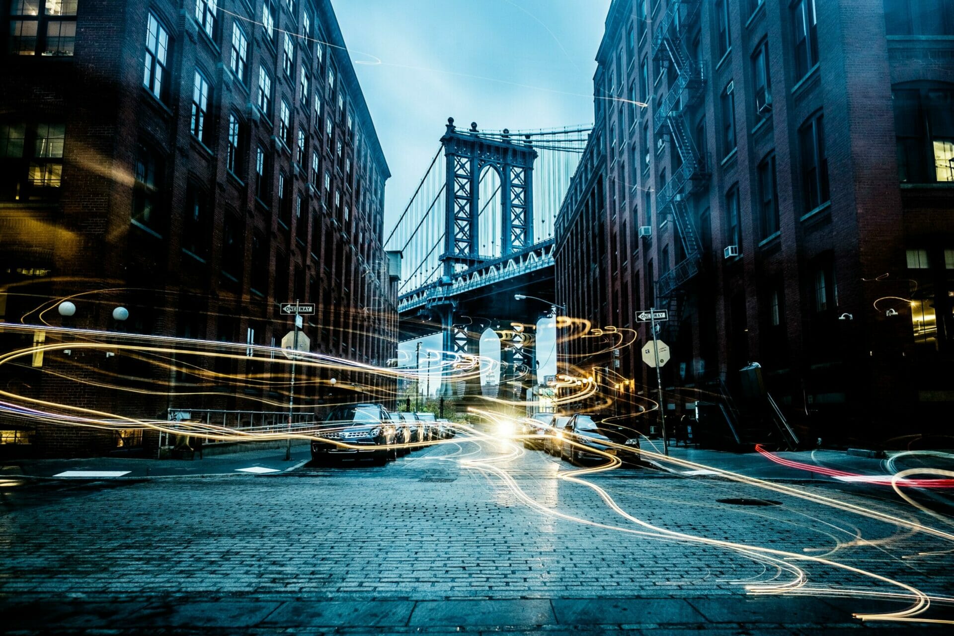 Blurry lights from cars in road