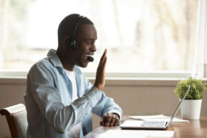 Happy man talking on phone