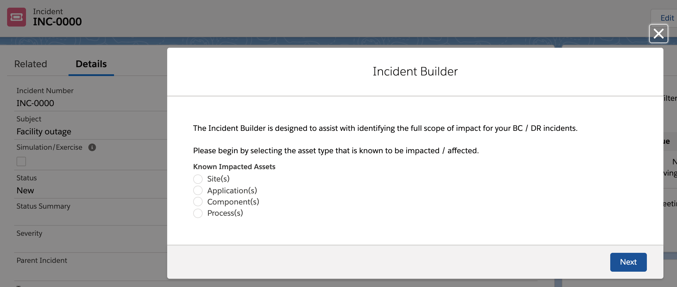 Screenshot of Incident Builder Link Related