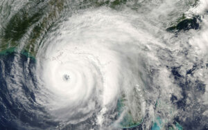 Category 5 super typhoon from outer space view. The eye of the hurricane.