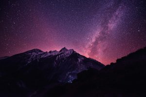 Rich violet star sky in Nepal mountains