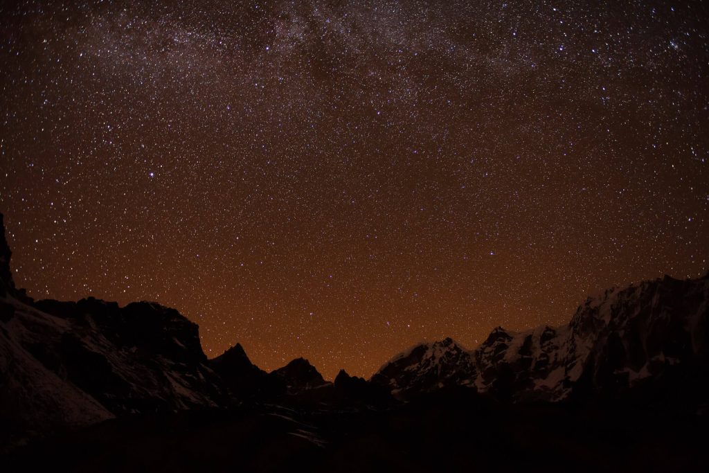 himalaya mountain with star in night time